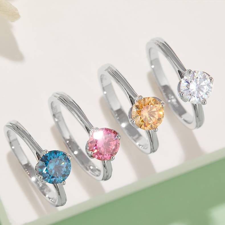 直臂莲花S925银镀白金MoissaniteWomen's Ring1ctD级